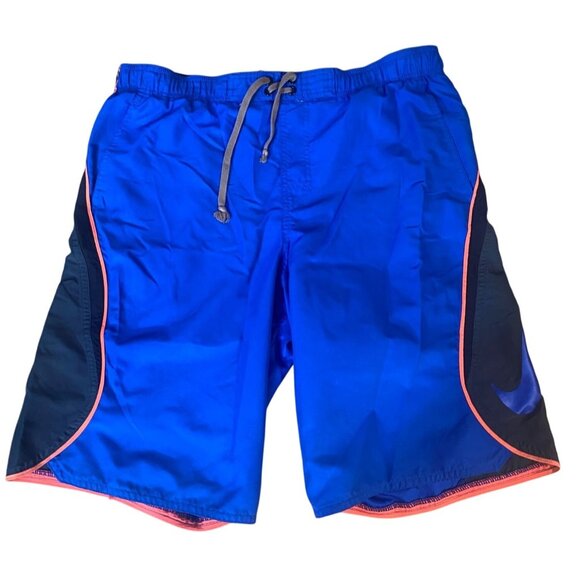Nike Mens Shorts Medium Blue Athletic With Black and Orange Accents Drawstring - Picture 1 of 6